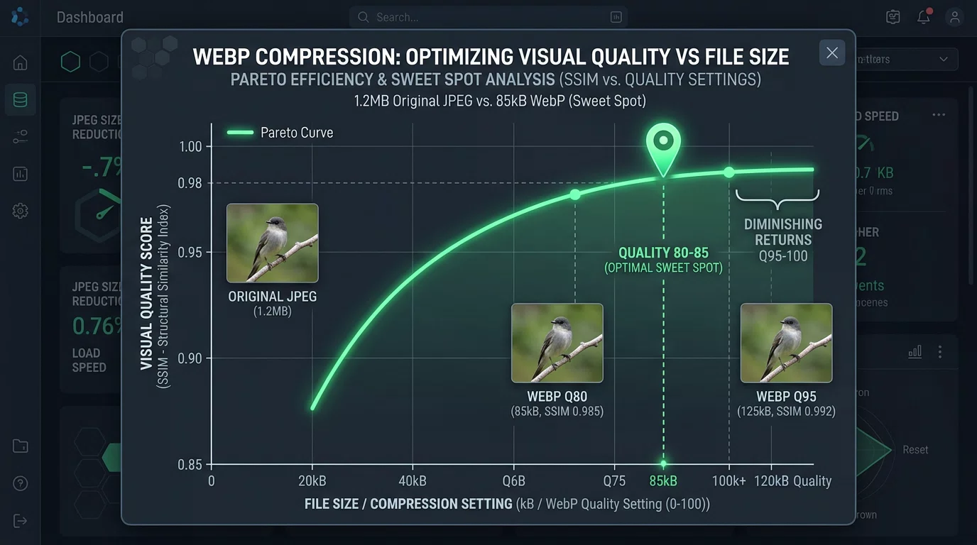WebP Compression Quality Pareto Frontier and Sweet Spot Curve Analysis